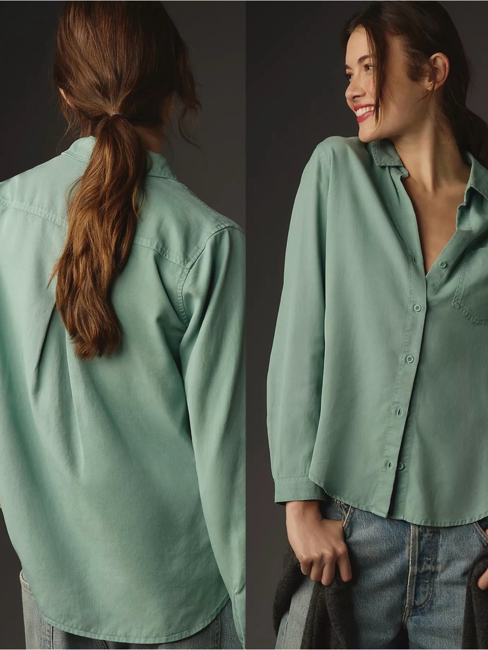 PRE-OWNED Anthropologie x Cloth & Stone Mint Long-Sleeve Buttondown Shirt S